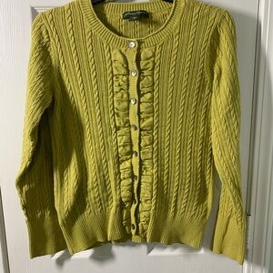 Eddie Bauer Lime Green Cable Knit Ruffle Cardigan